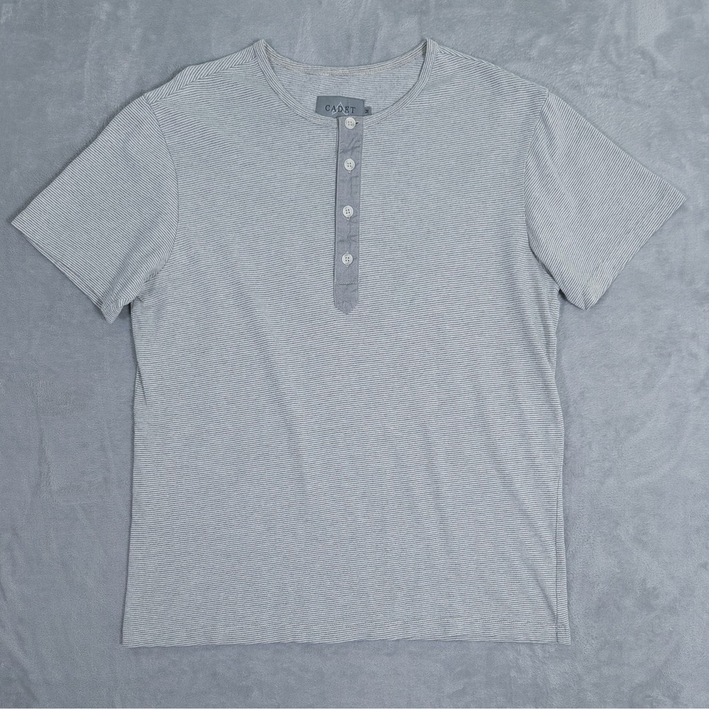 Cadet Clothing Henley Tee Mens M Brooklyn Short Sleeve Cotton Striped USA Made